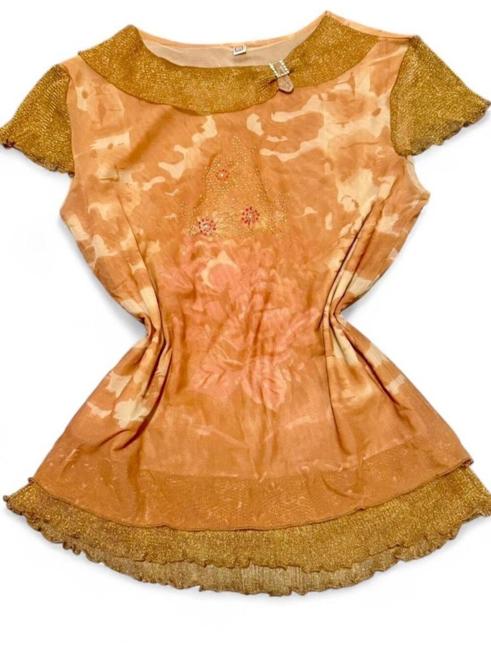 Fairycore Micro‑Mesh Shimmer Top • Warm Earthy Tones • Tagged XL (Runs Small)
